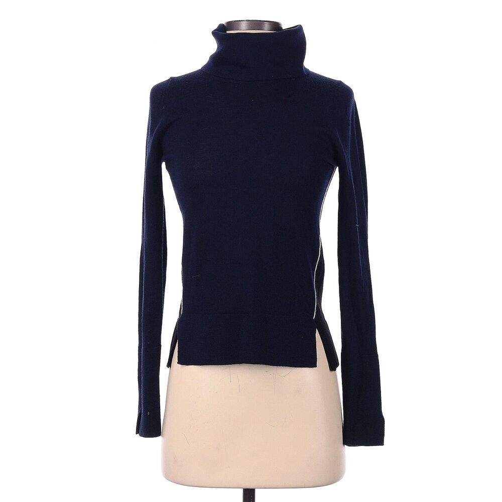 ME+EM Sweater Women XS Navy Black Wool Convertible Turtleneck Preppy Classic